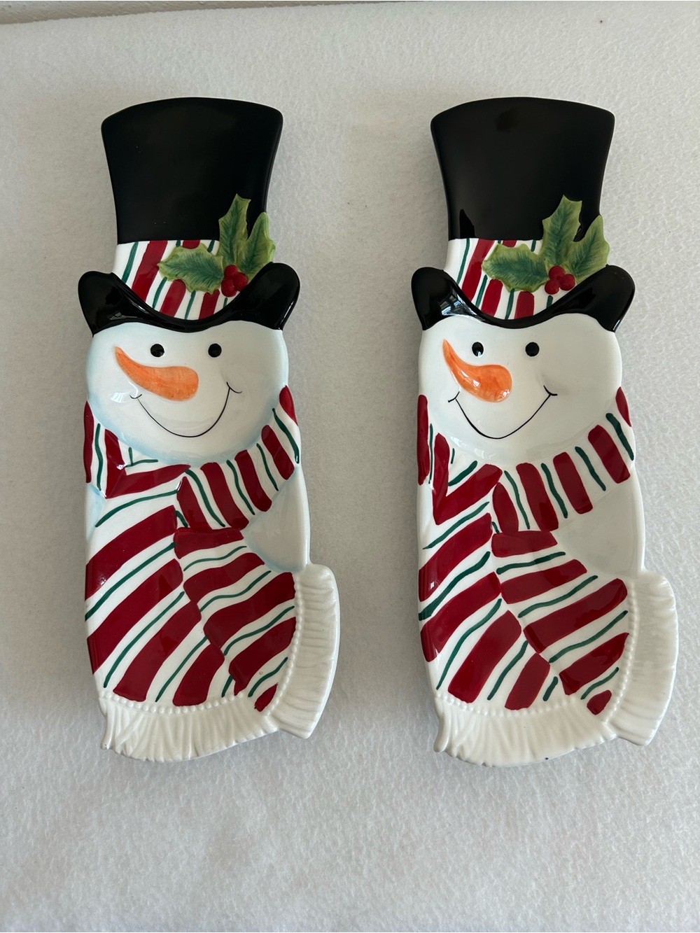 FITZ AND FLOYD Snowman Snack Therapy Server Tray Dish Plate Spoon Rest Set of 2